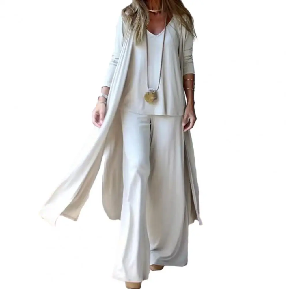 3Pcs/Set Women Solid Color Loose Fit Casual Outfit V-neck Sling Vest Straight Wide Leg Long Pants Long Sleeve Cardigan Coat Set
3Pcs/Set Women Solid Color Loose Fit Casual Outfit V-neck Sling Vest Straight Wide Leg Long Pants Long Sleeve Cardigan Coat Set