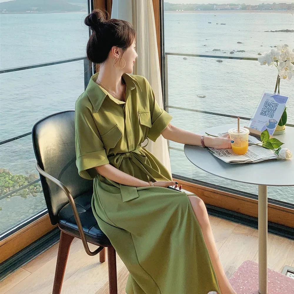 Summer Elegant Shirt Dress Women Casual Midi Dress Korean Fashion Style Green Party One Piece Dress Clothes 2023 New Vestidos
Summer Elegant Shirt Dress Women Casual Midi Dress Korean Fashion Style Green Party One Piece Dress Clothes 2023 New Vestidos