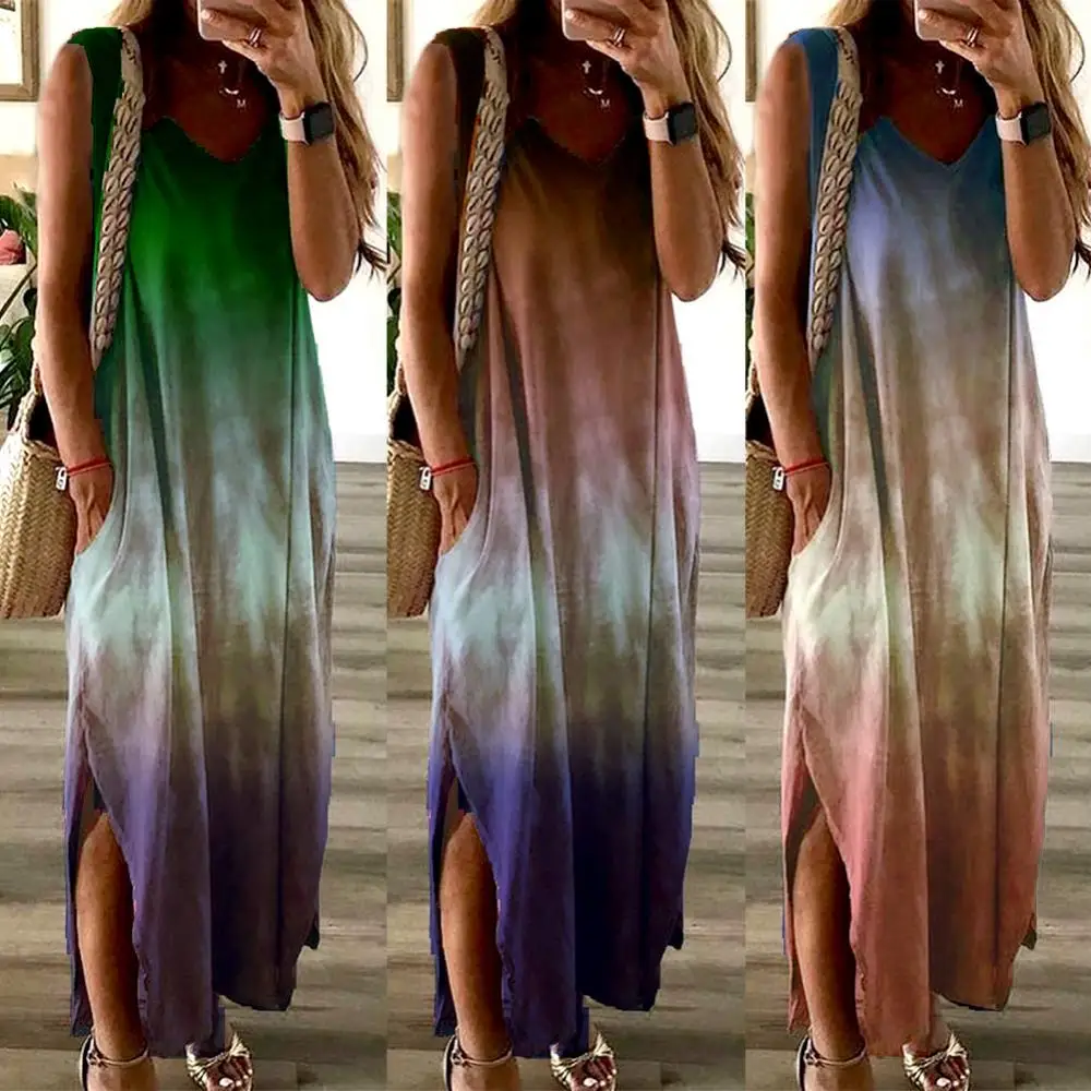 Sexy Women Maxi Dress Boho V Neck Sleeveless Gradient Color Pockets Slitting Hem Long Women Dresses Plus Size 3XL Party vestidos
Sexy Women Maxi Dress Boho V Neck Sleeveless Gradient Color Pockets Slitting Hem Long Women Dresses Plus Size 3XL Party vestidos