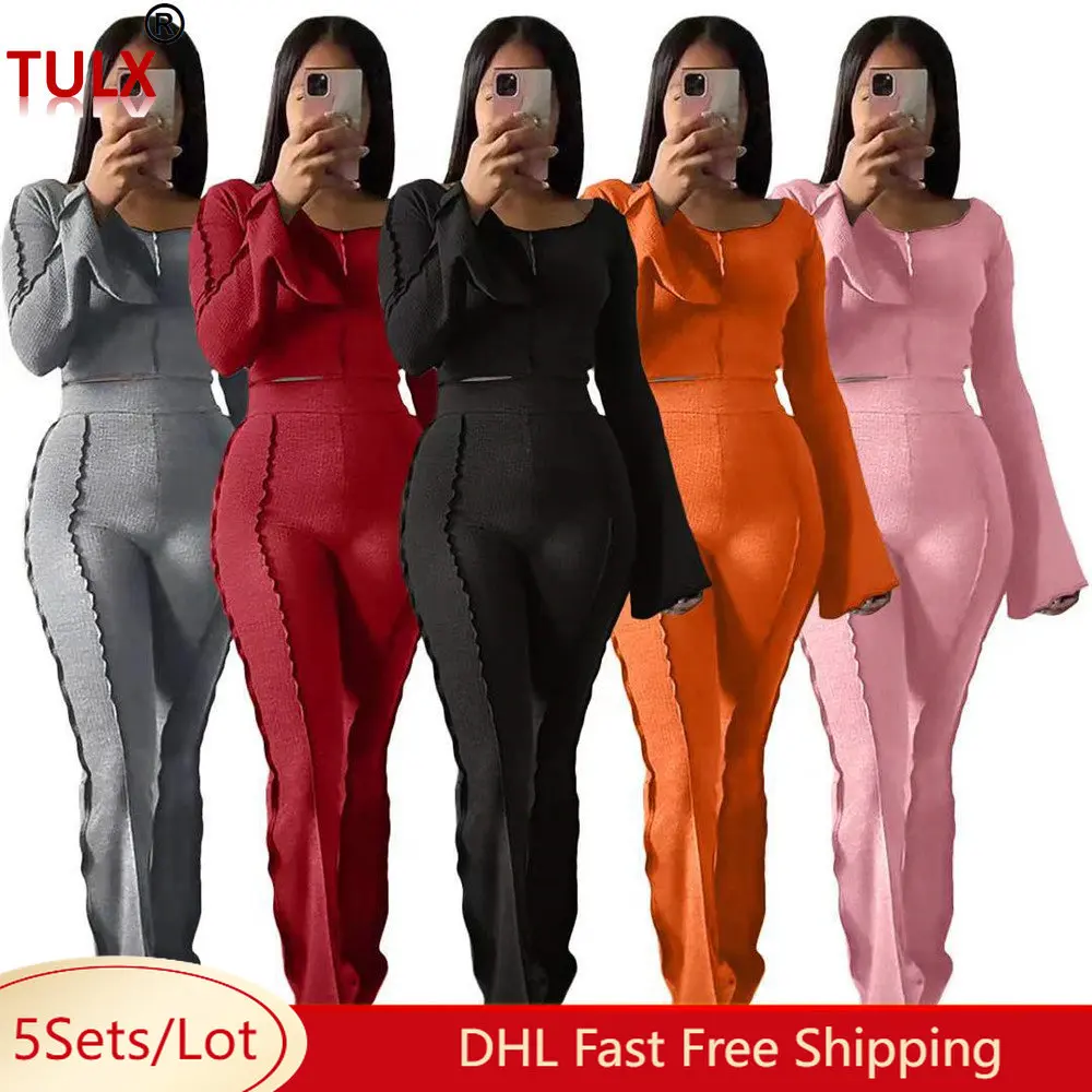 5set Wholesale Outfits Women Two Piece Set Fall Winter Ribbed Tracksuits Long Sleeve Pullover Top Pants Matching Sweatsuits 8828
5set Wholesale Outfits Women Two Piece Set Fall Winter Ribbed Tracksuits Long Sleeve Pullover Top Pants Matching Sweatsuits 8828