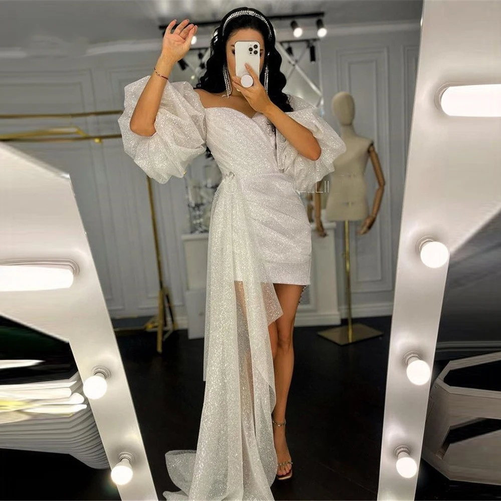Shimmer Short Wedding Dress Puff Sleeves Sweetheart Glitter Modern Bride Party Dress Wear Gown Dubai Women Formal Dress
Shimmer Short Wedding Dress Puff Sleeves Sweetheart Glitter Modern Bride Party Dress Wear Gown Dubai Women Formal Dress