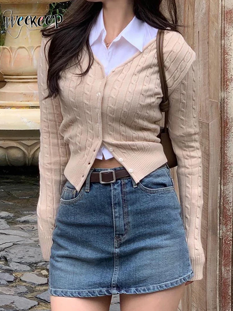 Weekeep Casual Button Up Knit Cardigan Women Full Sleeve Solid Streetwear y2k Sweater Korean Fashion Autumn Clothing 90s Vintage
Weekeep Casual Button Up Knit Cardigan Women Full Sleeve Solid Streetwear y2k Sweater Korean Fashion Autumn Clothing 90s Vintage
