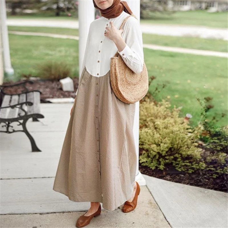 Elegant Maxi Dresses Women Vintage Striped Spliced Button Sundress Femme Autumn Long Sleeve Muslim Shirt Dress Oversized Robe
Elegant Maxi Dresses Women Vintage Striped Spliced Button Sundress Femme Autumn Long Sleeve Muslim Shirt Dress Oversized Robe