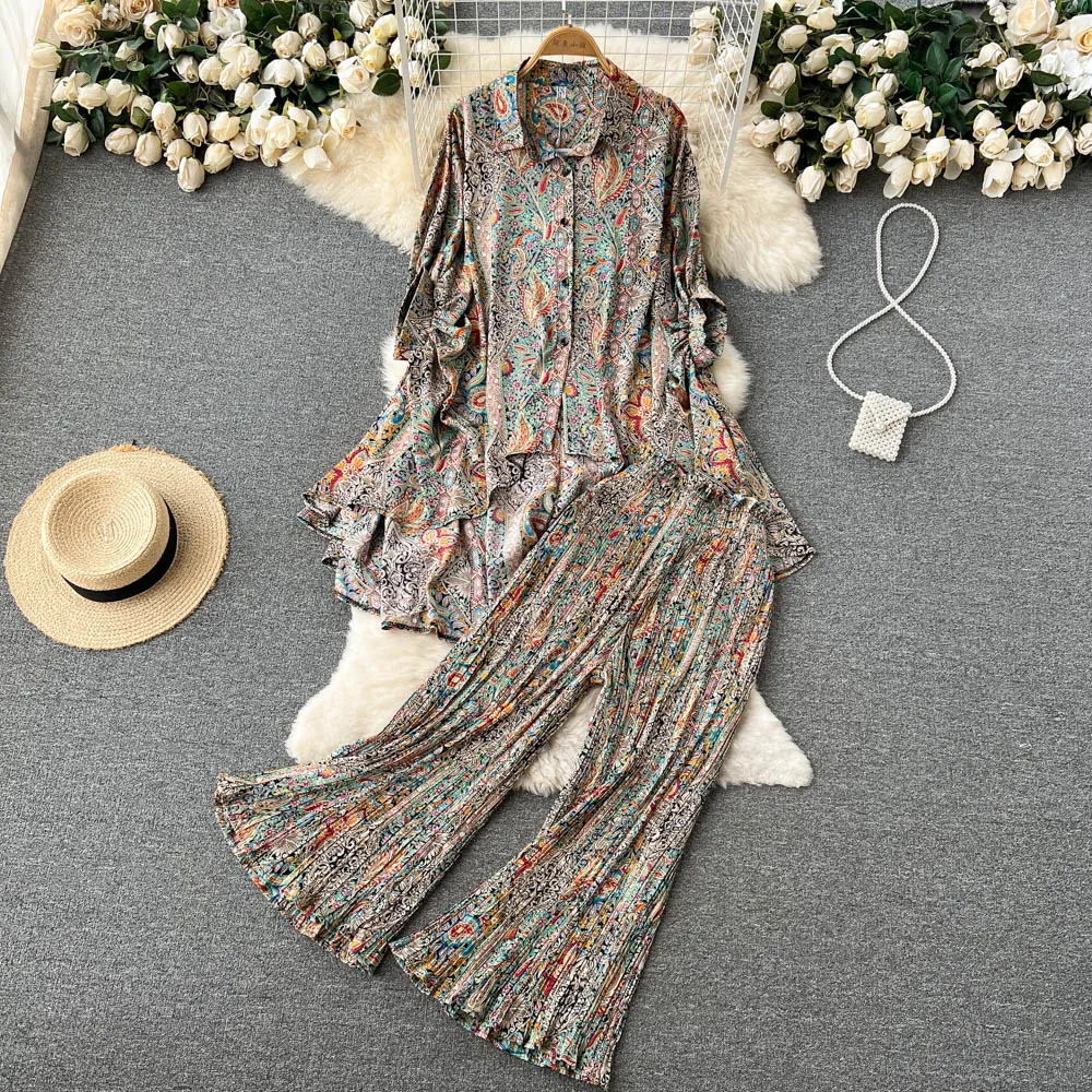 SuperAen 2022 Spring New Retro Printing Single Breasted Irregular Turn Down Collar Shirt Wide Leg Pants Two Piece Set
SuperAen 2022 Spring New Retro Printing Single Breasted Irregular Turn Down Collar Shirt Wide Leg Pants Two Piece Set