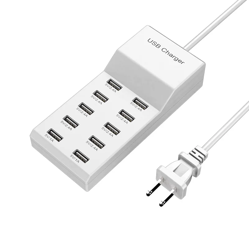

USB Charging Station 10-Ports 50W/10A Multi Port USB C Hub Charger for Cellphone Tablet Multiple Devices Extension Socket