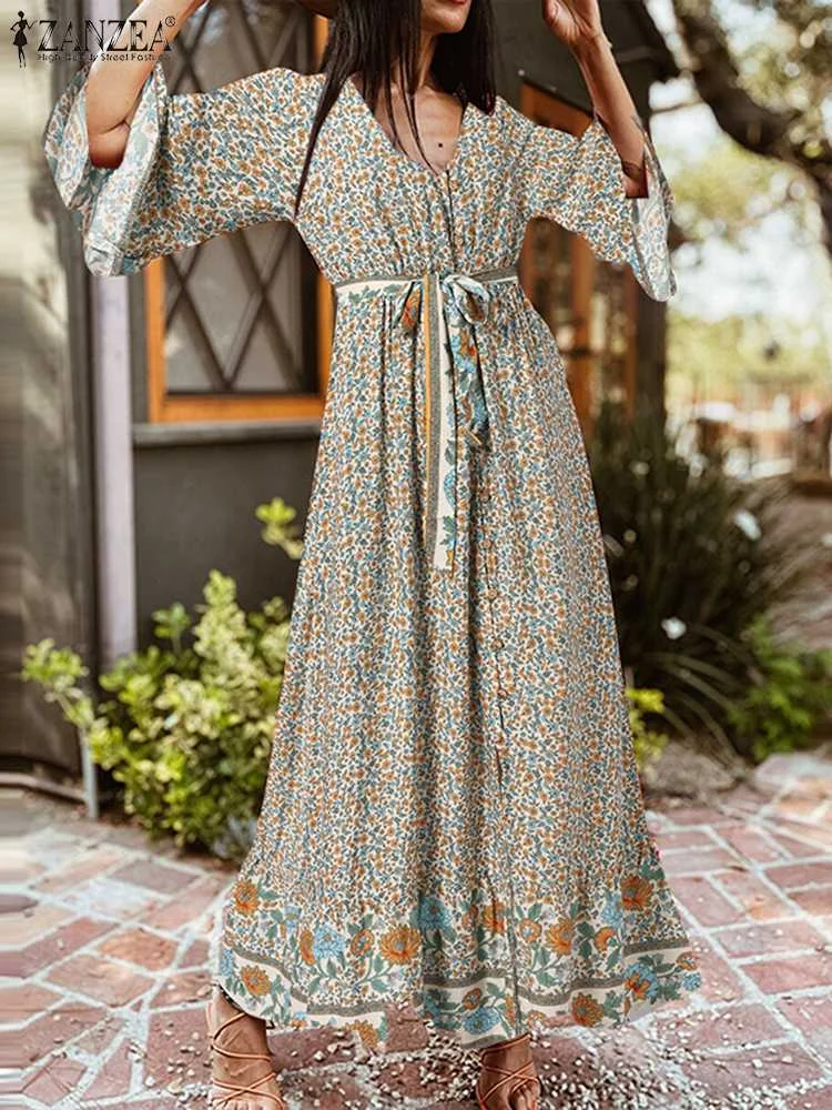 ZANZEA Summer Bohemian Beach Dress Women V Neck Flare Sleeve Floral Printed Maxi Sundress Casual Holiday Long Vestido Oversize 
ZANZEA Summer Bohemian Beach Dress Women V Neck Flare Sleeve Floral Printed Maxi Sundress Casual Holiday Long Vestido Oversize