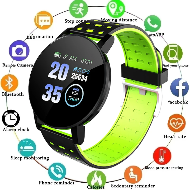 119 Plus Smart Watch Men Bracelet Heart Rate Blood Pressure Step Waterproof Sport Round Women Fitness Tracker For Android IOS
119 Plus Smart Watch Men Bracelet Heart Rate Blood Pressure Step Waterproof Sport Round Women Fitness Tracker For Android IOS