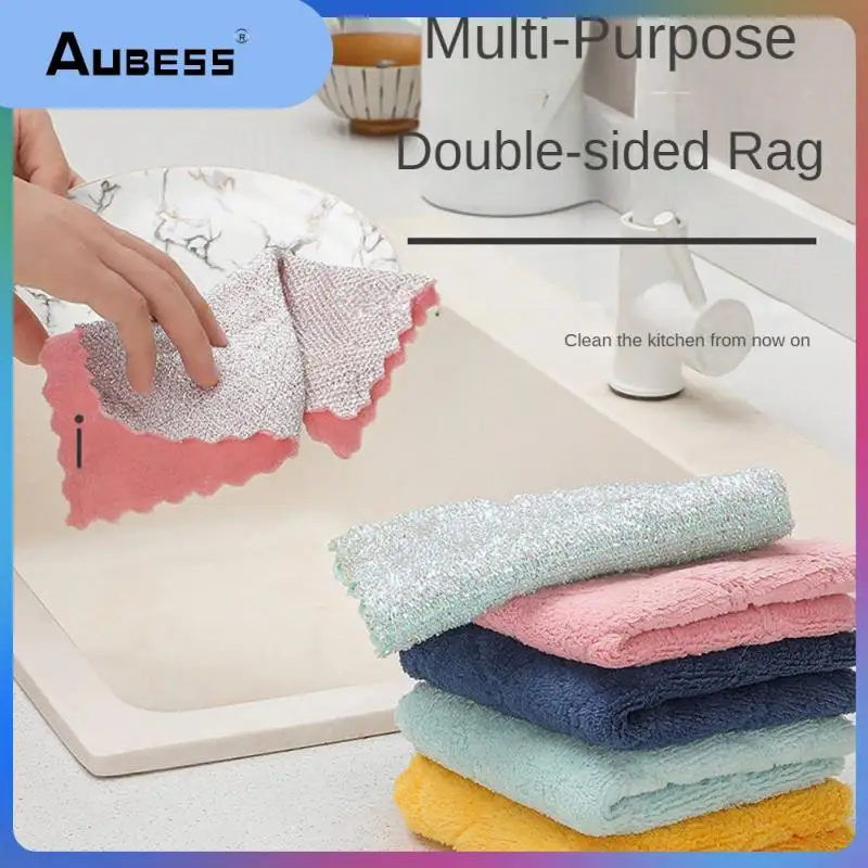 

High-quality Table Cleaning Wipe Cloth Coral Fleece Scouring Pad Kitchen Decontamination Dishcloth Super Absorbent Oil-proof