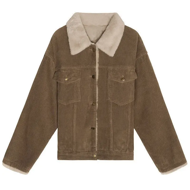 Velvet Jackets Women 2022 Autumn Winter New Retro Corduroy Coat Long-sleeved Loose Tooling Wind Lapel Thick Warm Cotton Jacket
Velvet Jackets Women 2022 Autumn Winter New Retro Corduroy Coat Long-sleeved Loose Tooling Wind Lapel Thick Warm Cotton Jacket