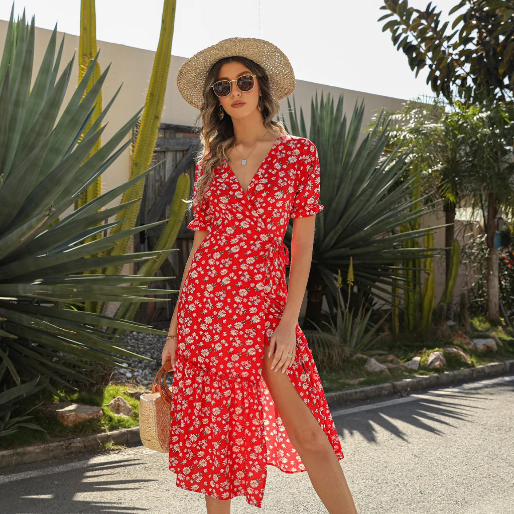 Classic Summer Bohemian Dress for Women Split Floral Ruffled Casual Beach Evening Party Lace High Waist Long Dresses Black Red
Classic Summer Bohemian Dress for Women Split Floral Ruffled Casual Beach Evening Party Lace High Waist Long Dresses Black Red