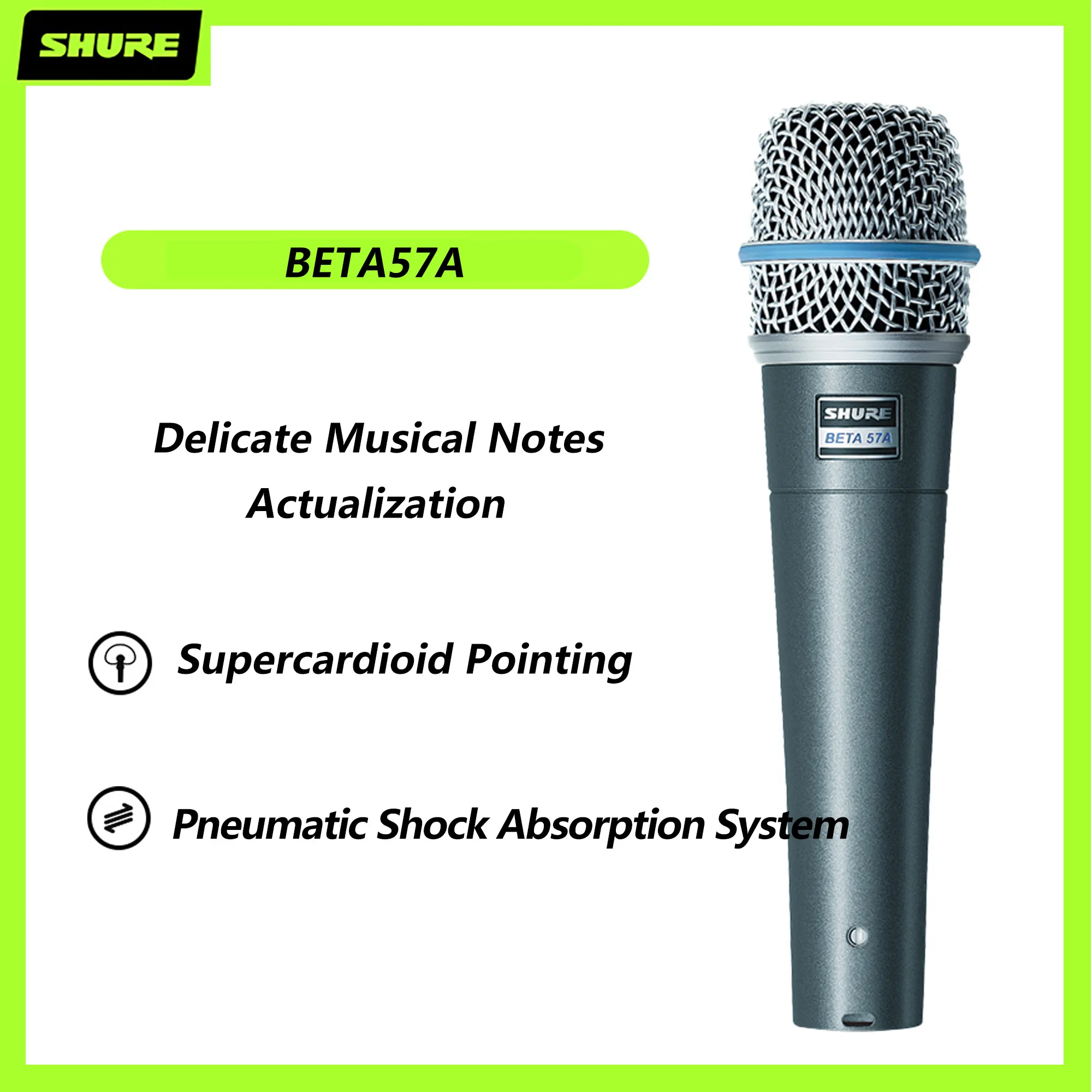 Shure Beta57A High-Output Supercardioid Dynamic Vocal Microphone Is a Great Choice For Vocalists And Touring Professionals.
Shure Beta57A High-Output Supercardioid Dynamic Vocal Microphone Is a Great Choice For Vocalists And Touring Professionals.