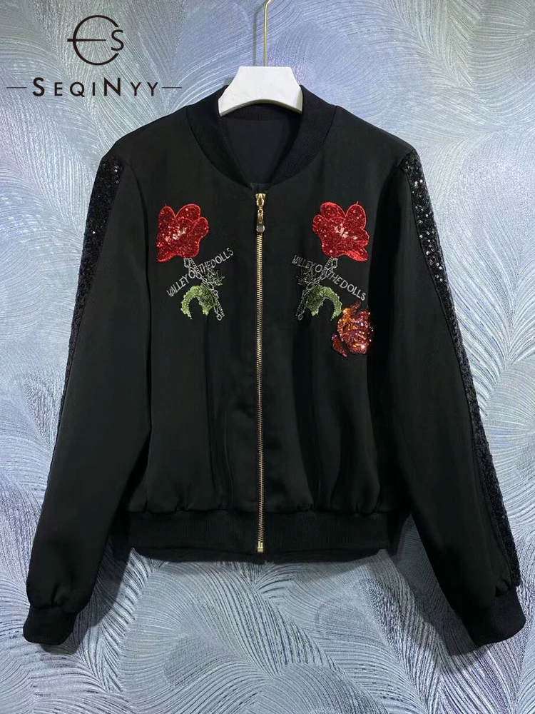 SEQINYY Black Jacket Early Spring New Fashion Design Women Runway High Quality Letter Red Flowers Embroidery Short Top
SEQINYY Black Jacket Early Spring New Fashion Design Women Runway High Quality Letter Red Flowers Embroidery Short Top