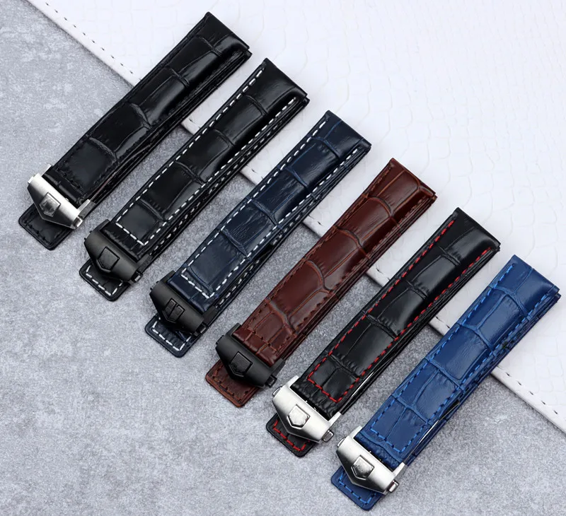 

20mm 22m Genuine leather watchband for Tag Heuer Watch Strap Carrera Monaco Band Watch Belt Black Brown Bracelet Wristwatch