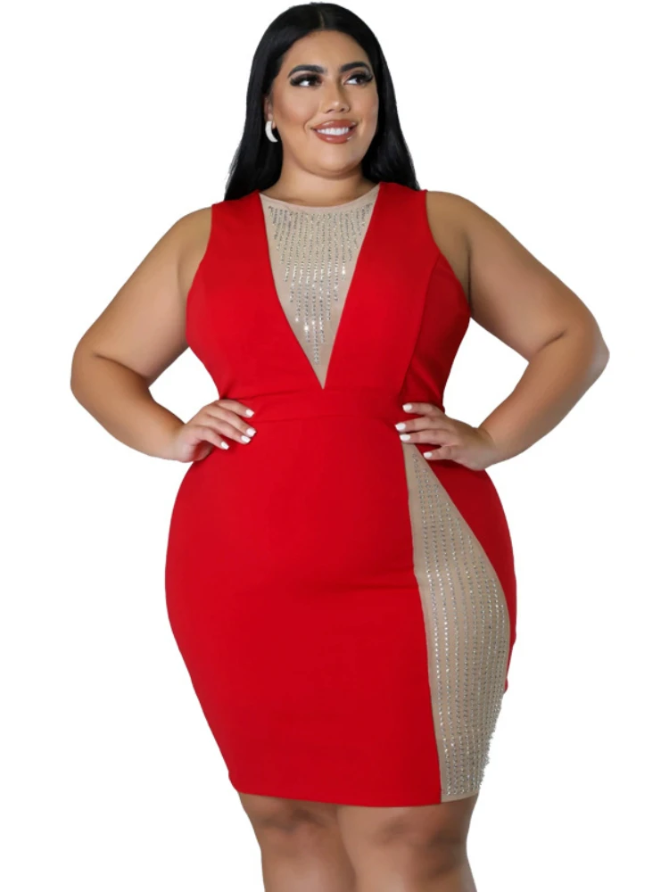 Plus Size Sequins Party Dressess for Women Patchwork Mini Sleeveless Robes O Neck Bodycon Polyester Women Clubwear Sheath 5XL
Plus Size Sequins Party Dressess for Women Patchwork Mini Sleeveless Robes O Neck Bodycon Polyester Women Clubwear Sheath 5XL