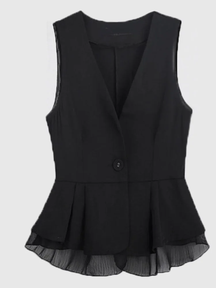 Lightweight Black Chiffon Patchwork Women Vest Autumn V-Neck Ruffles Sleeveless Elegant Office Lady Outwear Coats Tops
Lightweight Black Chiffon Patchwork Women Vest Autumn V-Neck Ruffles Sleeveless Elegant Office Lady Outwear Coats Tops