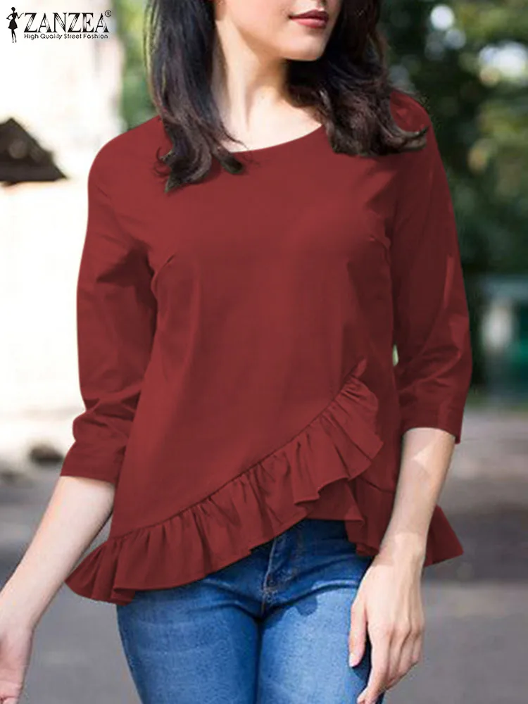 ZANZEA Blouses For Women 3/4 Sleeve Shirt Fashion Ruffled Casual Baggy Tops Elegant Autumn OL Work Blusas Solid Chemise Mujer
ZANZEA Blouses For Women 3/4 Sleeve Shirt Fashion Ruffled Casual Baggy Tops Elegant Autumn OL Work Blusas Solid Chemise Mujer