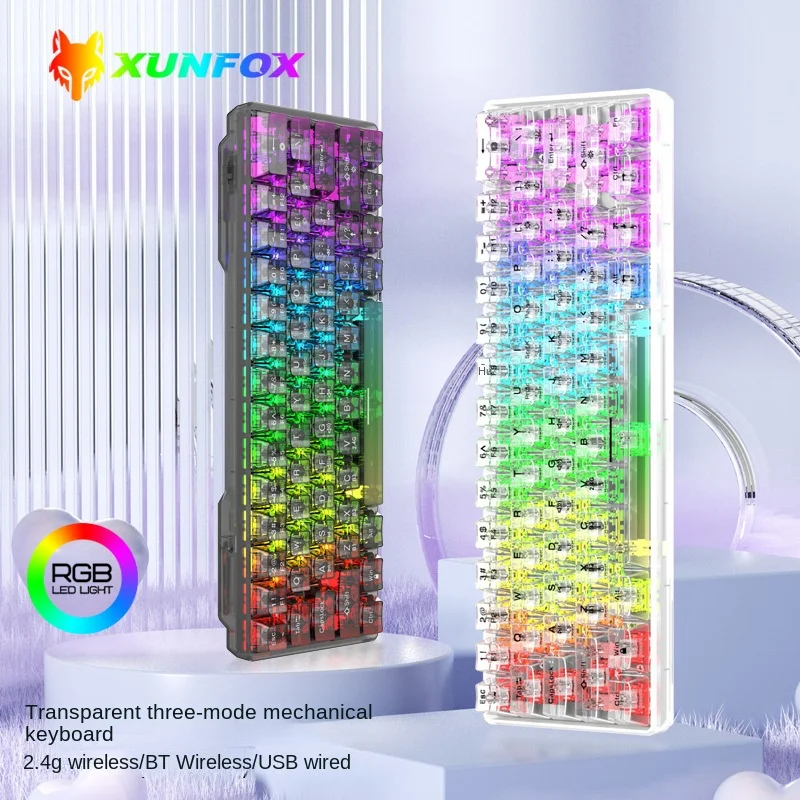 Xuanyin Fox K30Pro Беспроводная Bluetooth-клавиатура с тремя режимами, прозрачная механическая клавиатура, белая оси, Горячая вилка, индивидуальная RGB-клавиатура
Xuanyin Fox K30Pro Беспроводная Bluetooth-клавиатура с тремя режимами, прозрачная механическая клавиатура, белая оси, Горячая вилка, индивидуальная RGB-клавиатура