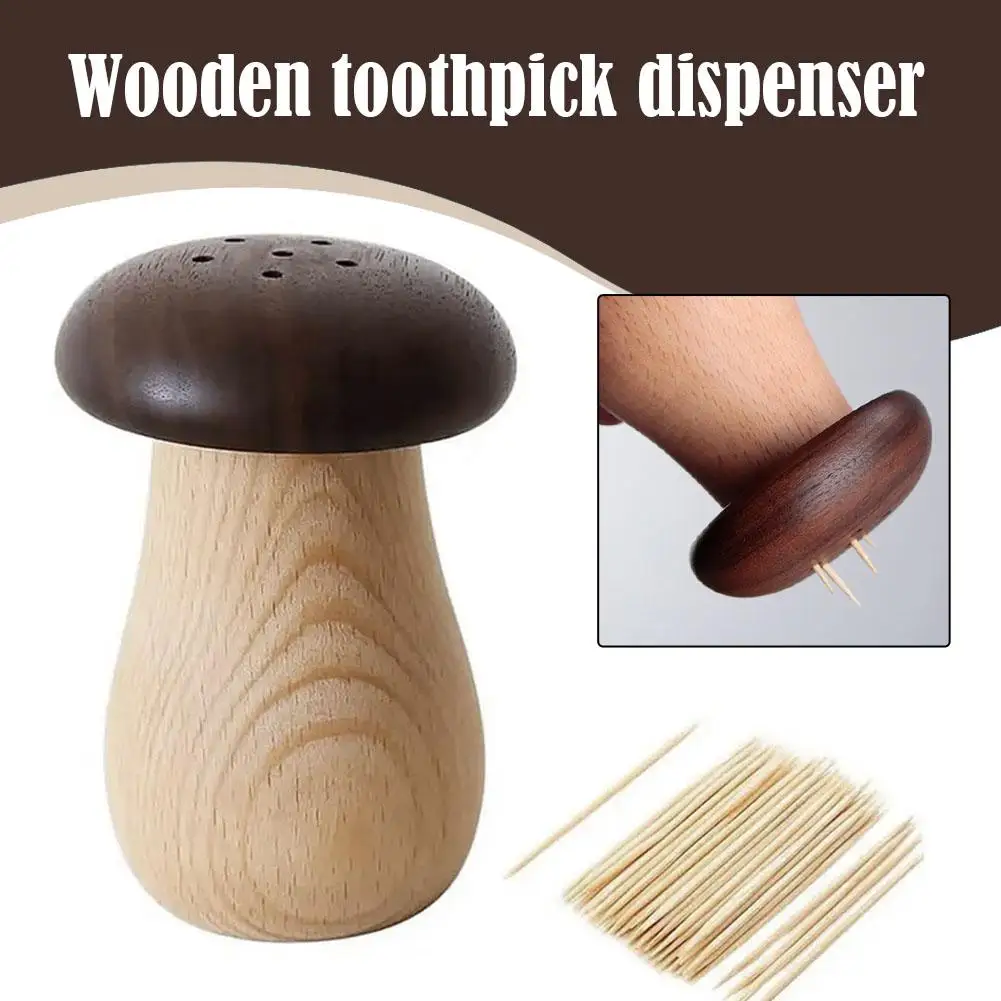 

Creative Mushroom Toothpick Box Wood Toothpick Holder Container Box Decor Kitchen Toothpicks Dispenser Table Storage Gadget F9P5