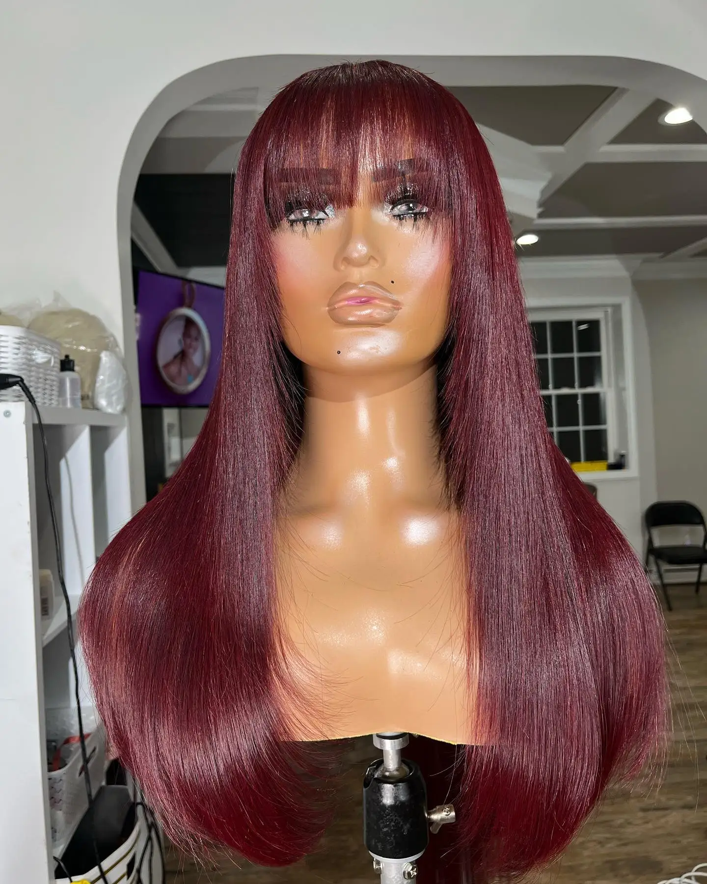 99j 26 inch Long Soft Silky Straight Wig With Bangs Wine Red Synthetic Machine Wig For Black Women Heat Resistant Burgundy Daily
99j 26 inch Long Soft Silky Straight Wig With Bangs Wine Red Synthetic Machine Wig For Black Women Heat Resistant Burgundy Daily