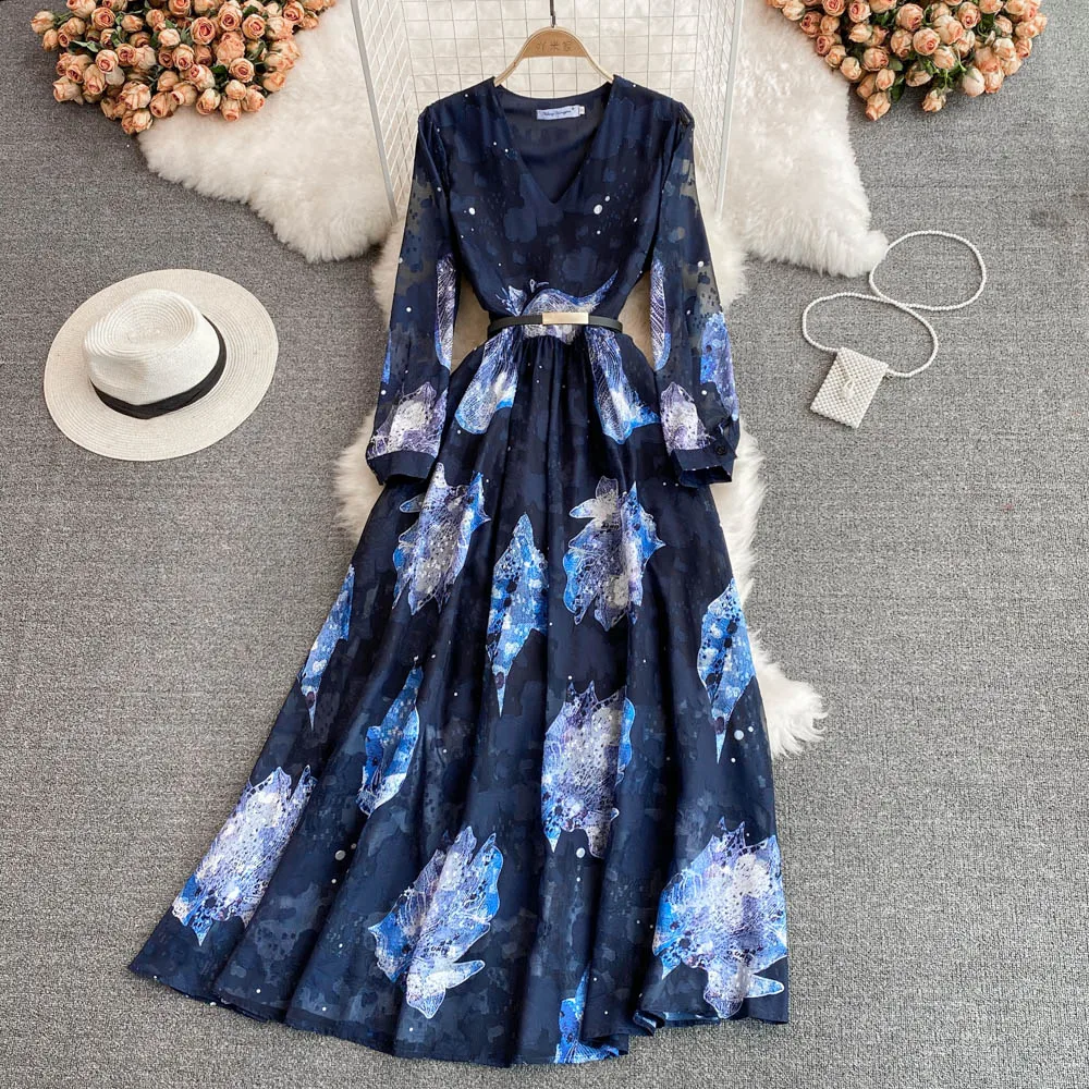 2022 Spring Autumn Long Dress For Women Fashion V Neck Long Sleeve Dresses With Belt Ladies Vintage Elegant Clothing Vestidos
2022 Spring Autumn Long Dress For Women Fashion V Neck Long Sleeve Dresses With Belt Ladies Vintage Elegant Clothing Vestidos