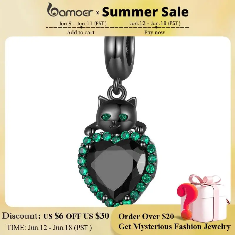 Bamoer 925 Sterling Silver Black Cat Hanging Bead Heart Shape Charms for Women Bracelet Necklace DIY Fine Jewelry BSC806
Bamoer 925 Sterling Silver Black Cat Hanging Bead Heart Shape Charms for Women Bracelet Necklace DIY Fine Jewelry BSC806