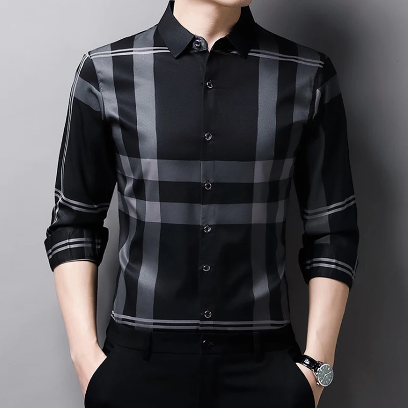 Wrinkle Print And Free Slim Men's And Resistant New And Spring Lapel Long Sleeve Plaid Iron Shirt Luxurious Autumn Comfortable
Wrinkle Print And Free Slim Men's And Resistant New And Spring Lapel Long Sleeve Plaid Iron Shirt Luxurious Autumn Comfortable