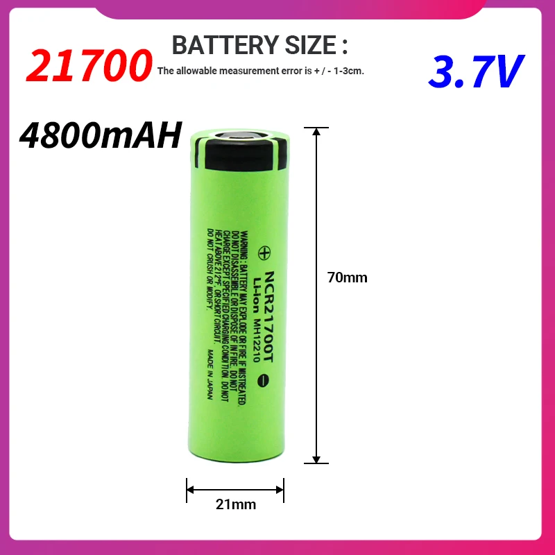 Original 21700 3.7V 4800mah 30A 40T High Discharge Capacity Li-ion Rechargeable Battery PK 30T 21700 Battery Free Shipping
Original 21700 3.7V 4800mah 30A 40T High Discharge Capacity Li-ion Rechargeable Battery PK 30T 21700 Battery Free Shipping