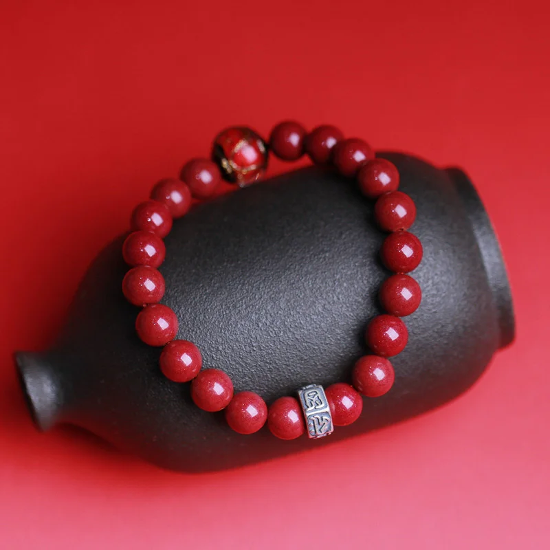 

Cinnabar Bracelet Red Glaze S925 Silver Patron Saint Bracelet Accessories Fashion Design Elegant Men's and Women's Jewelry
