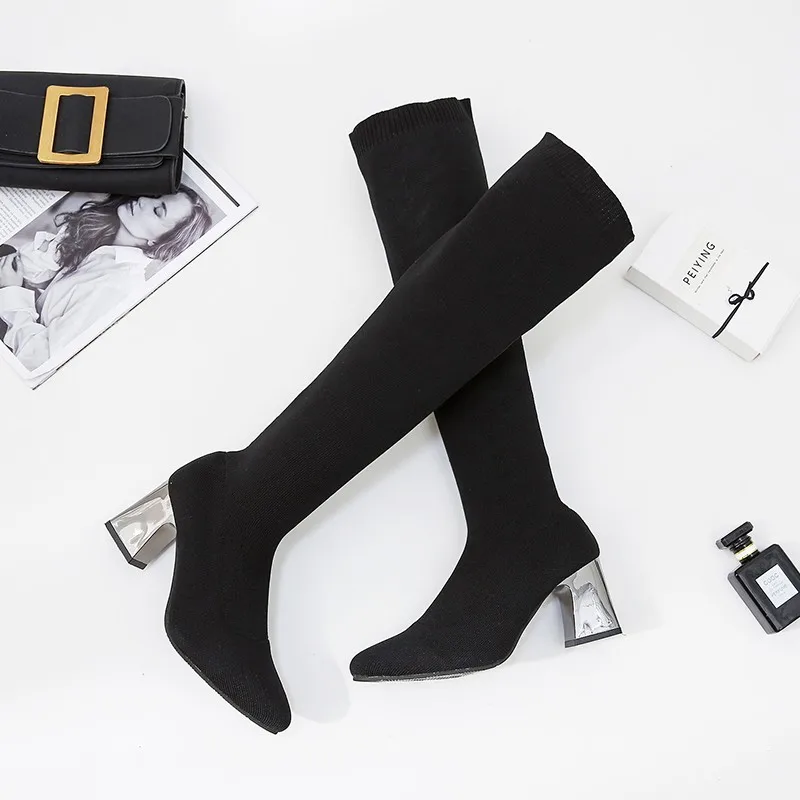 Women Boots High Heels Over The Knee Boot Knitting Socks Booties Stretch Fabric Thigh High Boots Woman Shoes High Heels Sexy
Women Boots High Heels Over The Knee Boot Knitting Socks Booties Stretch Fabric Thigh High Boots Woman Shoes High Heels Sexy