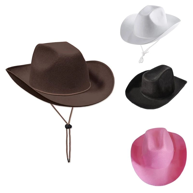 

Fashion Vintage Cowboy Hat Western Style Large Brim Hat Hats Fedora Felt Cowboy Jazz Hat Accessory Wide Curve Brim