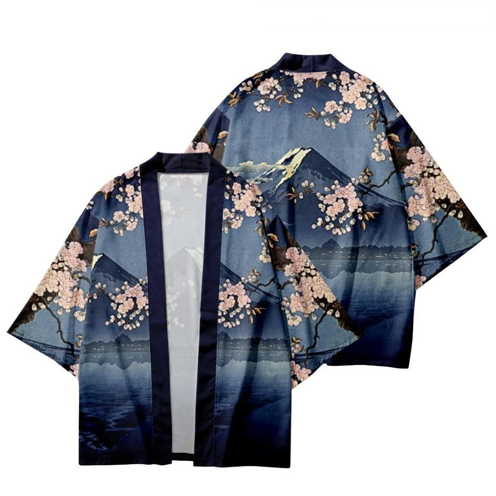 

Fashion Sakura Mount Fuji Print Traditional Kimono Japanese Women Men Beach Cardigan Yukata Casual Cosplay Haori Shirts