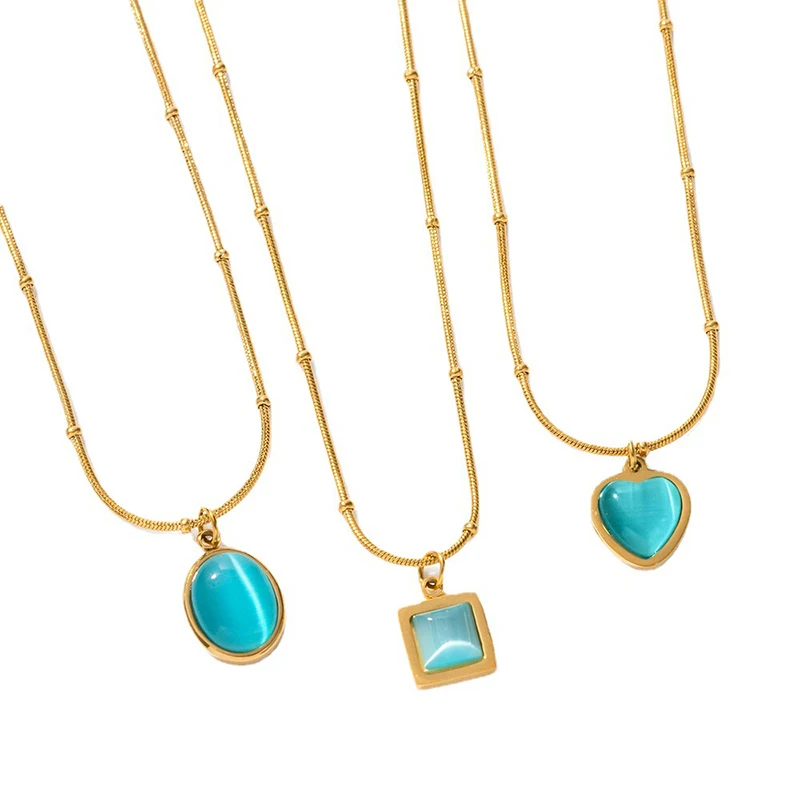 18K Gold Plated Stainless Steel Blue Glass Cateye Oval Square Heart Pendant Necklaces for Women Stacker Necklace Jewelry Gift
18K Gold Plated Stainless Steel Blue Glass Cateye Oval Square Heart Pendant Necklaces for Women Stacker Necklace Jewelry Gift