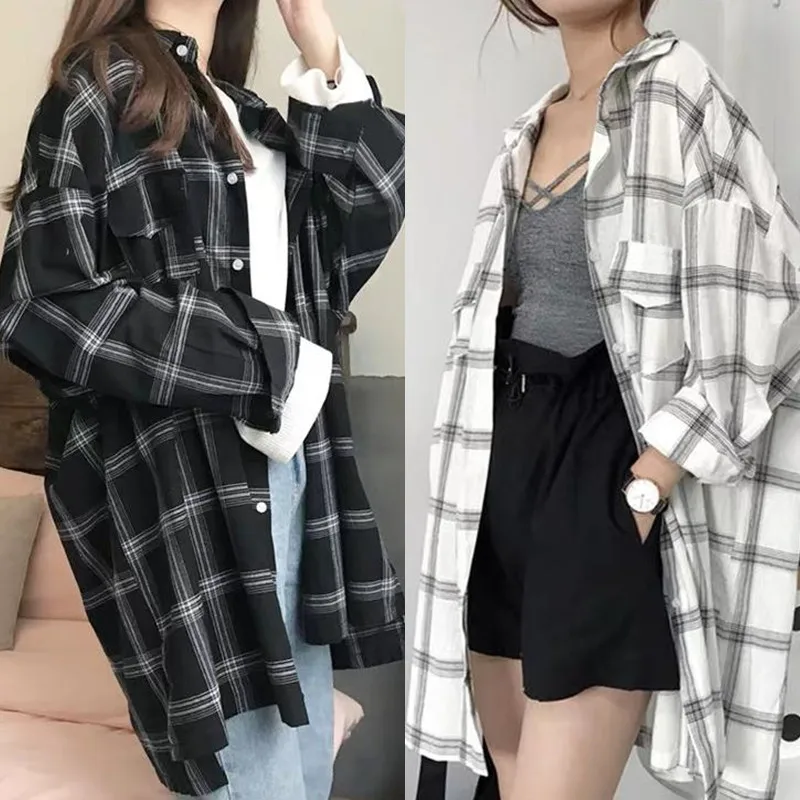 Shirts Women Plaid Long Sleeve Chic Loose Oversize Spring Summer Outwear Casual Womens Sun-proof BF Retro Harajuku Blouses New
Shirts Women Plaid Long Sleeve Chic Loose Oversize Spring Summer Outwear Casual Womens Sun-proof BF Retro Harajuku Blouses New