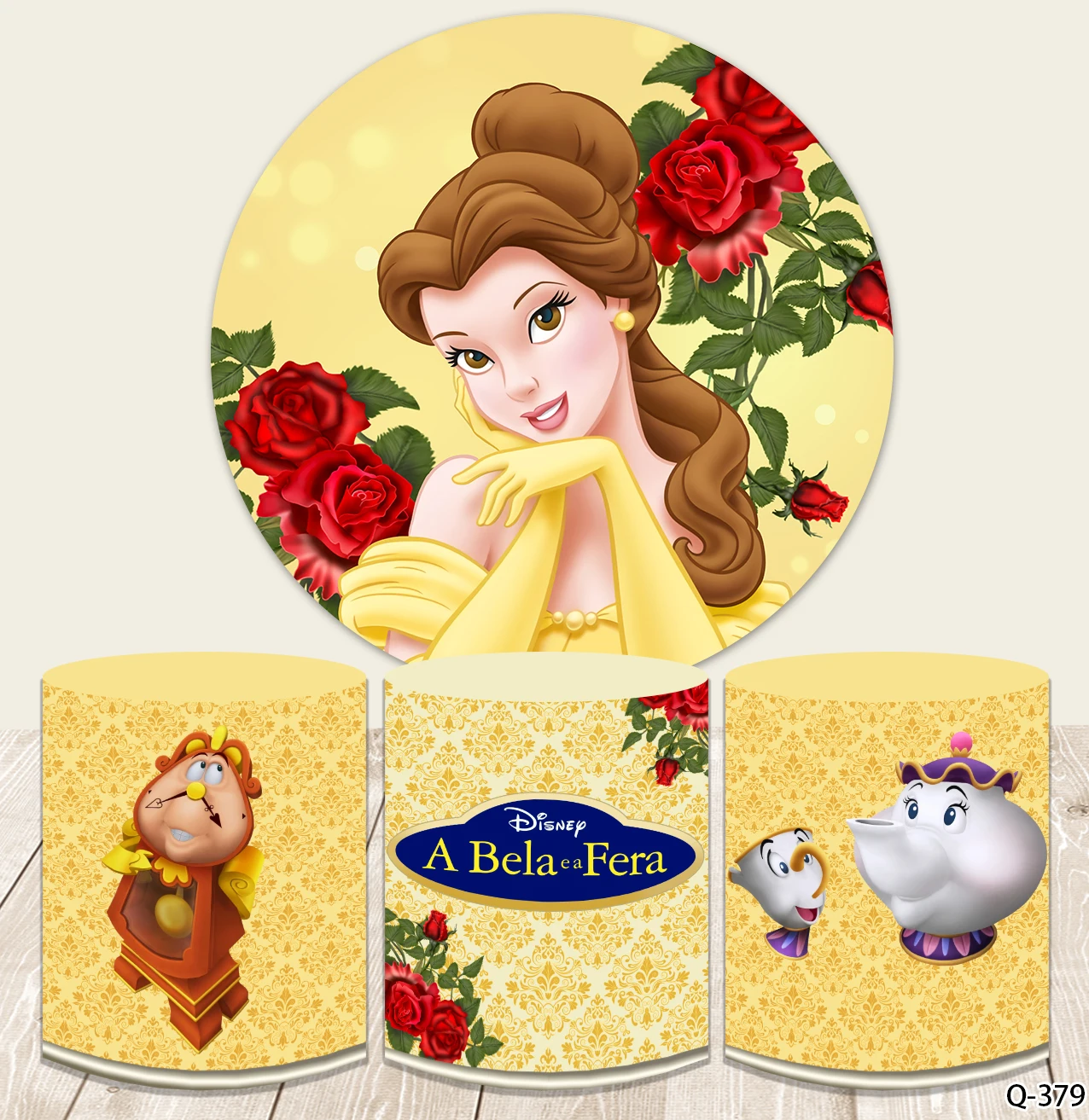 

Disney Beauty and Beast Princess Round Backdrop Cover Girls Birthday Party Banner Photo Studio Circle Backgrounds