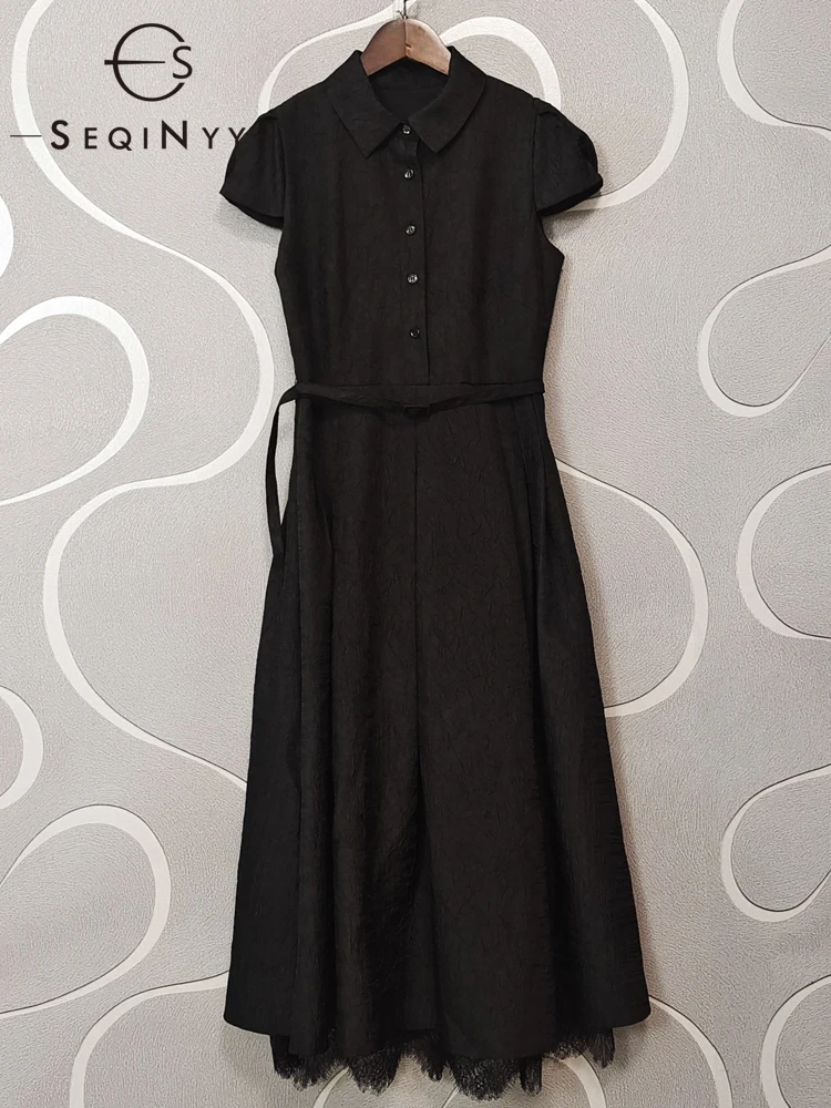 SEQINYY Black Shirt Dress Summer Spring New Fashion Design Women Runway High Street Lace Elegant A-Line Midi Belt Casual
SEQINYY Black Shirt Dress Summer Spring New Fashion Design Women Runway High Street Lace Elegant A-Line Midi Belt Casual