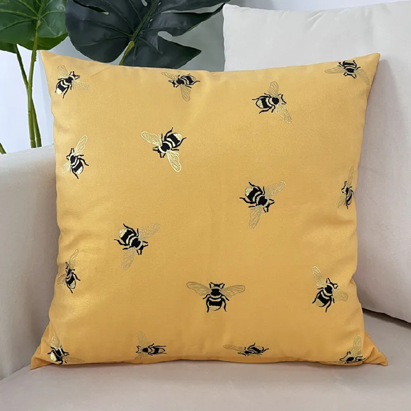 

Hot Selling Insect Foil Printing Square Velvet Bee Cushion Cover Gold Stamping Throw Pillowcase From Factory