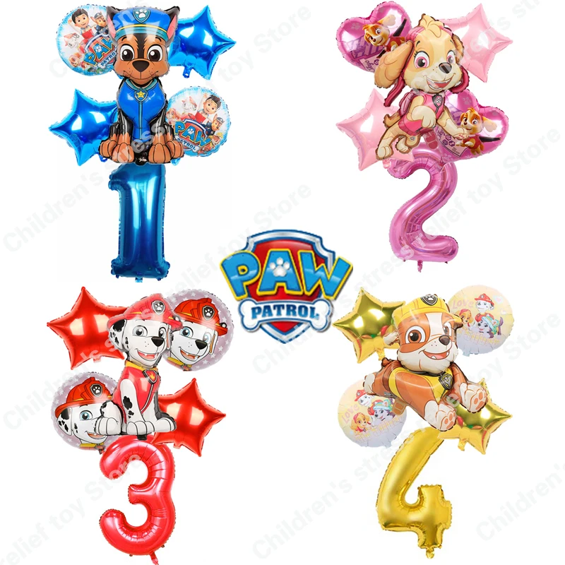 

6pcs 18 Inch Paw Patrol Digital Balloon Cartoon Theme Chase Marshall Kids Birthday Party Decoration Aluminum Mould Balloons