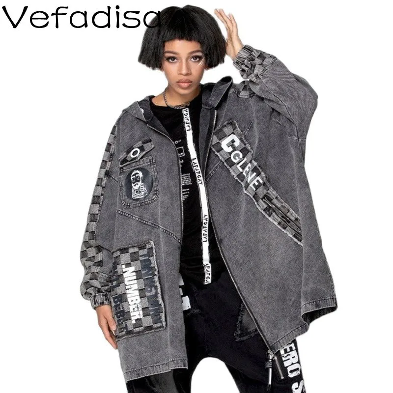 Vefadisa Fashion Stitching Loose Large Size Zipper Long Jacket 2022 Spring New Bat Sleeve Hooded Denim Jacket Women TT1168
Vefadisa Fashion Stitching Loose Large Size Zipper Long Jacket 2022 Spring New Bat Sleeve Hooded Denim Jacket Women TT1168