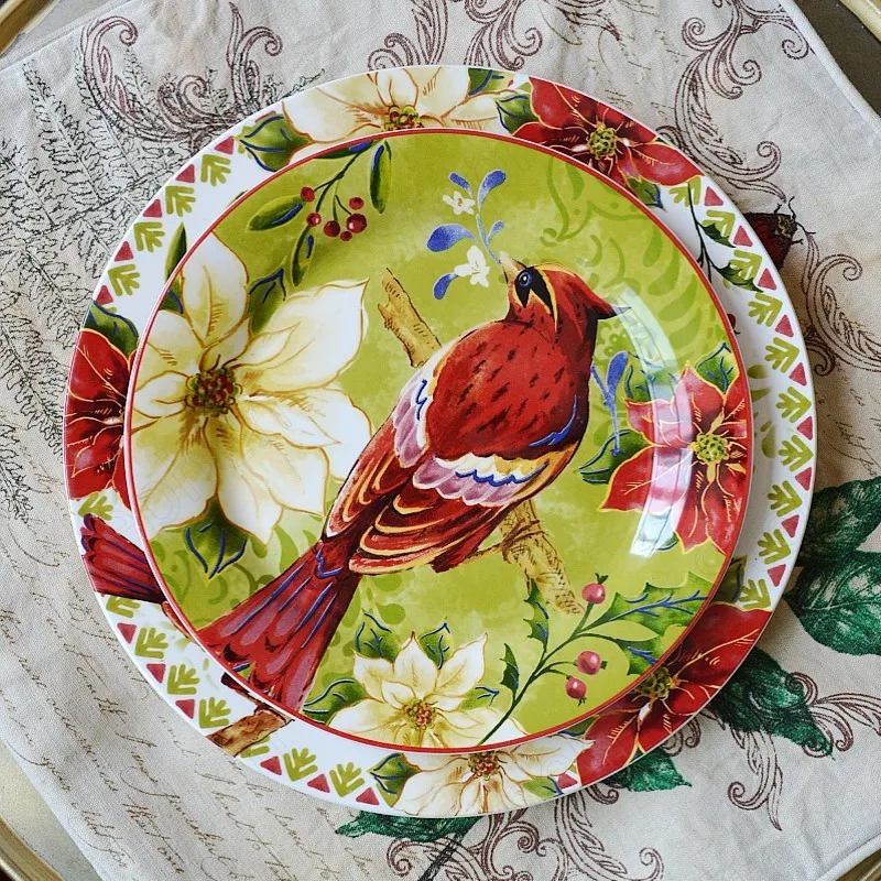 

Painted Innet Flowers Dinner Set Plates and Dishes American Pastoral Underglaze Tableware Home Afternoon Tea Cake Dessert Plate