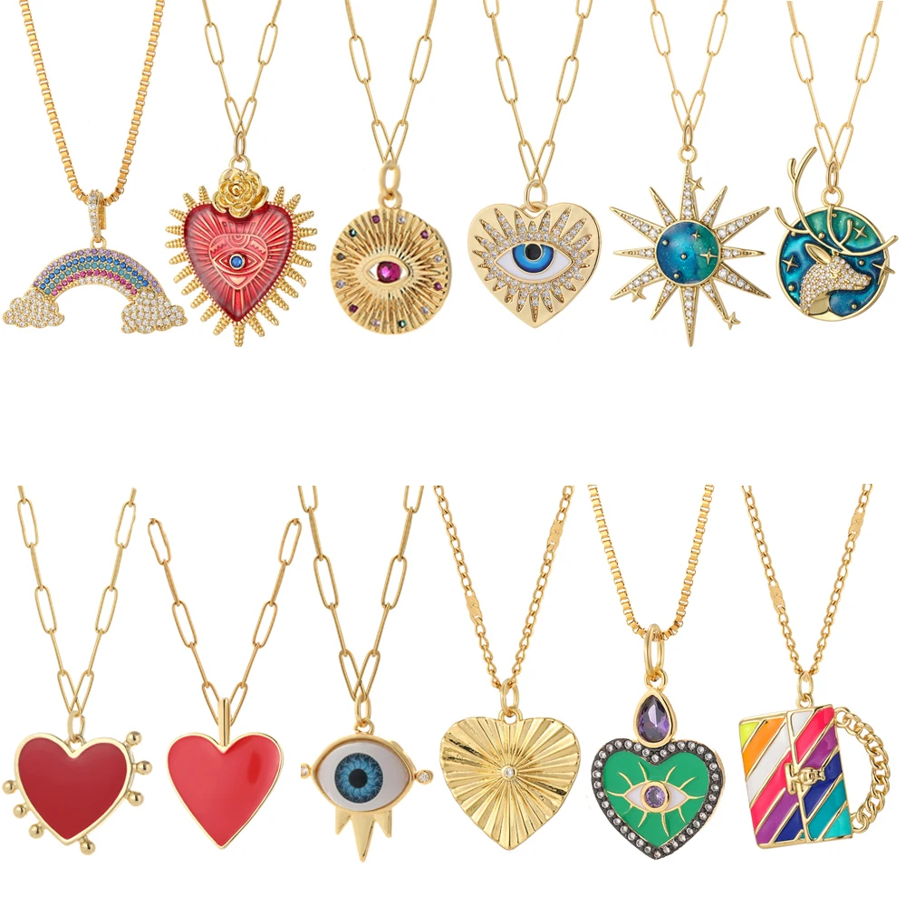 Cute Heart Sun Moon Star Evil Blue Eye Necklace for Women Gold Color Dijes Rainbow Red Love Pendant Long Stainless Steele Chains
Cute Heart Sun Moon Star Evil Blue Eye Necklace for Women Gold Color Dijes Rainbow Red Love Pendant Long Stainless Steele Chains