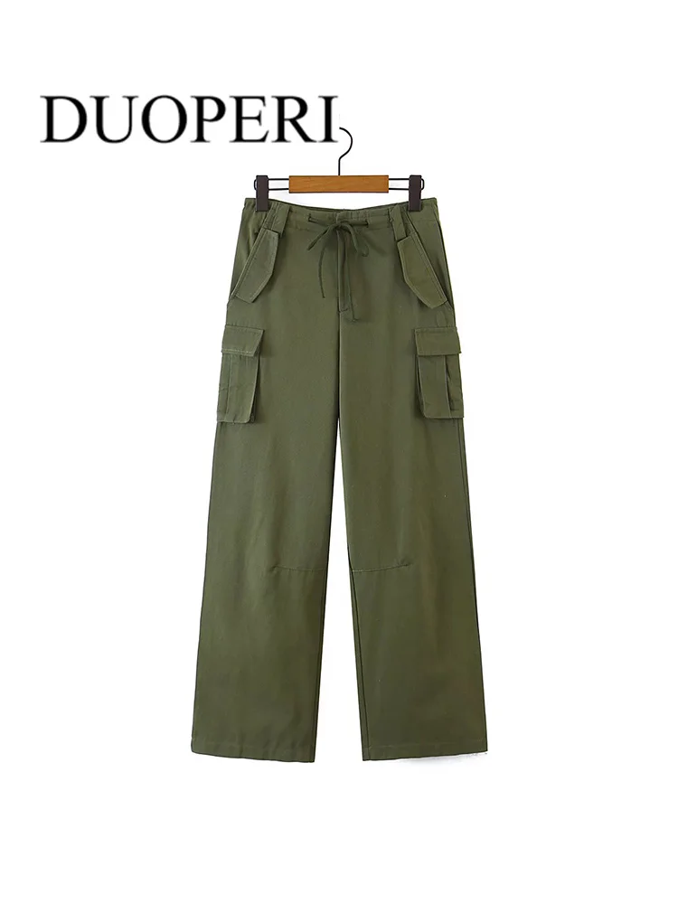 DUOPERI Women Fashion Army Green Cargo Pants With Drawstring Multiple Pockets Vintage Female Trousers Mujer Chic Outfits 
DUOPERI Women Fashion Army Green Cargo Pants With Drawstring Multiple Pockets Vintage Female Trousers Mujer Chic Outfits
