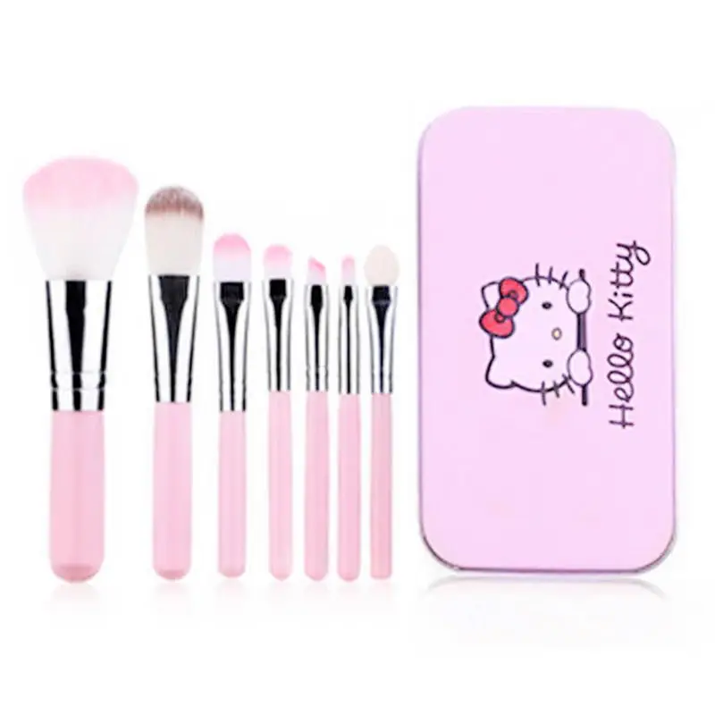 

7pcs/set Hello Kitty Makeup Set Anime Sanrio Jewelry Blush Eyebrow Eye Lip Brush Fashion Tin Box Beauty Tools Gift for Girls
