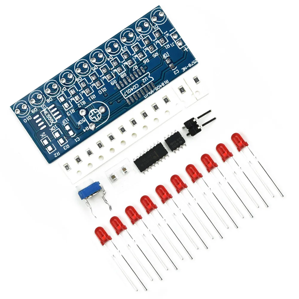 Brand New Running Water Lamp Kit NE555 CD4017 Chaser Flowing Water Red Light LED DIY Kit Soldering Practice Set
Brand New Running Water Lamp Kit NE555 CD4017 Chaser Flowing Water Red Light LED DIY Kit Soldering Practice Set