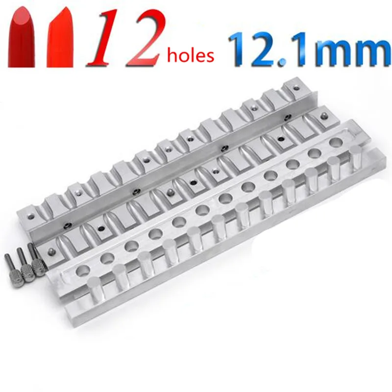 

1 Set 12.1mm Aluminium Lipstick Mould Mold 12 Cavities Holes for DIY Lip Mold Filling Mould Flat Bird mouth Shape