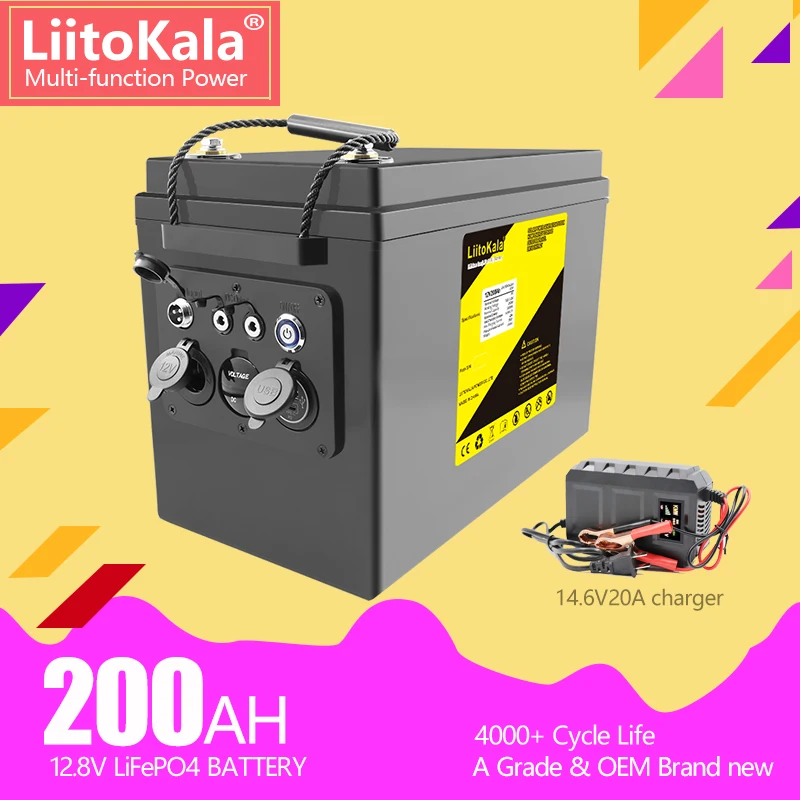 LiitoKala 12.8V 200ahLifepo4 battery power bank for Campers Golf Cart Off-Road Off-grid Solar Wind for RV Outdoor/5V/12V output
LiitoKala 12.8V 200ahLifepo4 battery power bank for Campers Golf Cart Off-Road Off-grid Solar Wind for RV Outdoor/5V/12V output