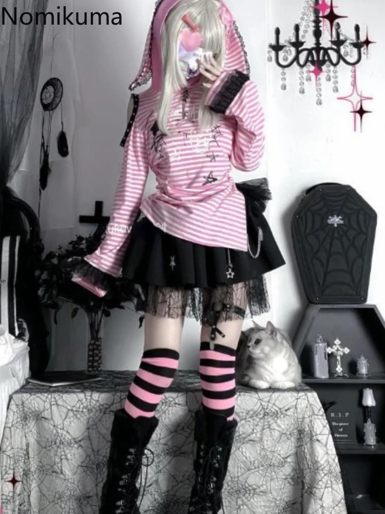 Harajuku Woman Tshirts Y2k Tshirts Fashion Striped Lace Rabbit Ear Hooded Y2k Tops Shirts for Women Off Shoulder Casual T-shirt
Harajuku Woman Tshirts Y2k Tshirts Fashion Striped Lace Rabbit Ear Hooded Y2k Tops Shirts for Women Off Shoulder Casual T-shirt