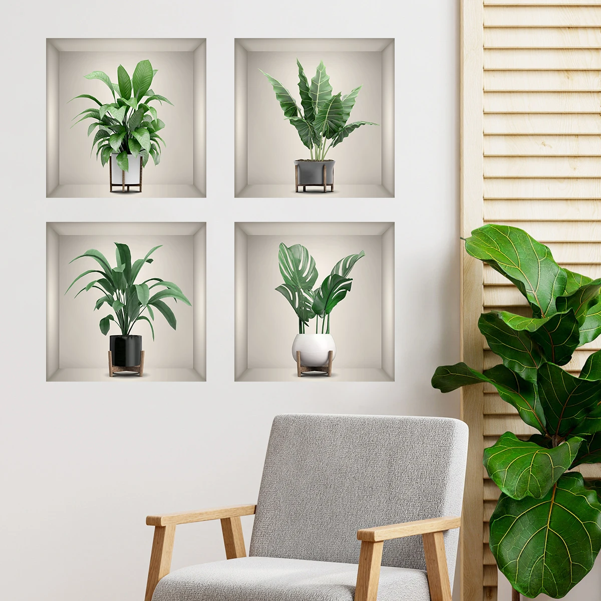 4pcs 3D Effect Wall Stickers Self-adhesive Squre Green Plants in Pots Vinyl Decals For Home Living Room Decor Murals Wallpaper 
4pcs 3D Effect Wall Stickers Self-adhesive Squre Green Plants in Pots Vinyl Decals For Home Living Room Decor Murals Wallpaper