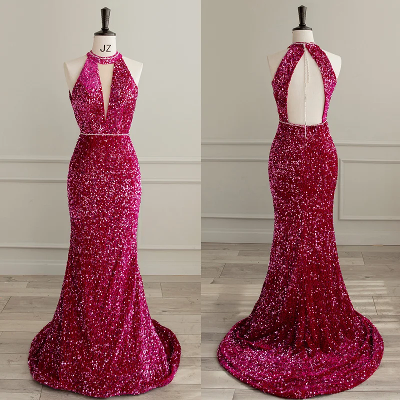 Evening Dress O-Neck Backless Zipper Back Mermaid Sleeveless Sequins Floor-Length Elegant Red Party Formal Dresses Woman B2772
Evening Dress O-Neck Backless Zipper Back Mermaid Sleeveless Sequins Floor-Length Elegant Red Party Formal Dresses Woman B2772