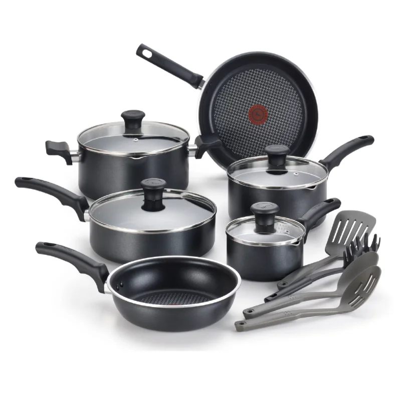 

T-fal Cook & Strain Nonstick Cookware Set, 14 piece Set, Black, Dishwasher Safecookware pots and pans set