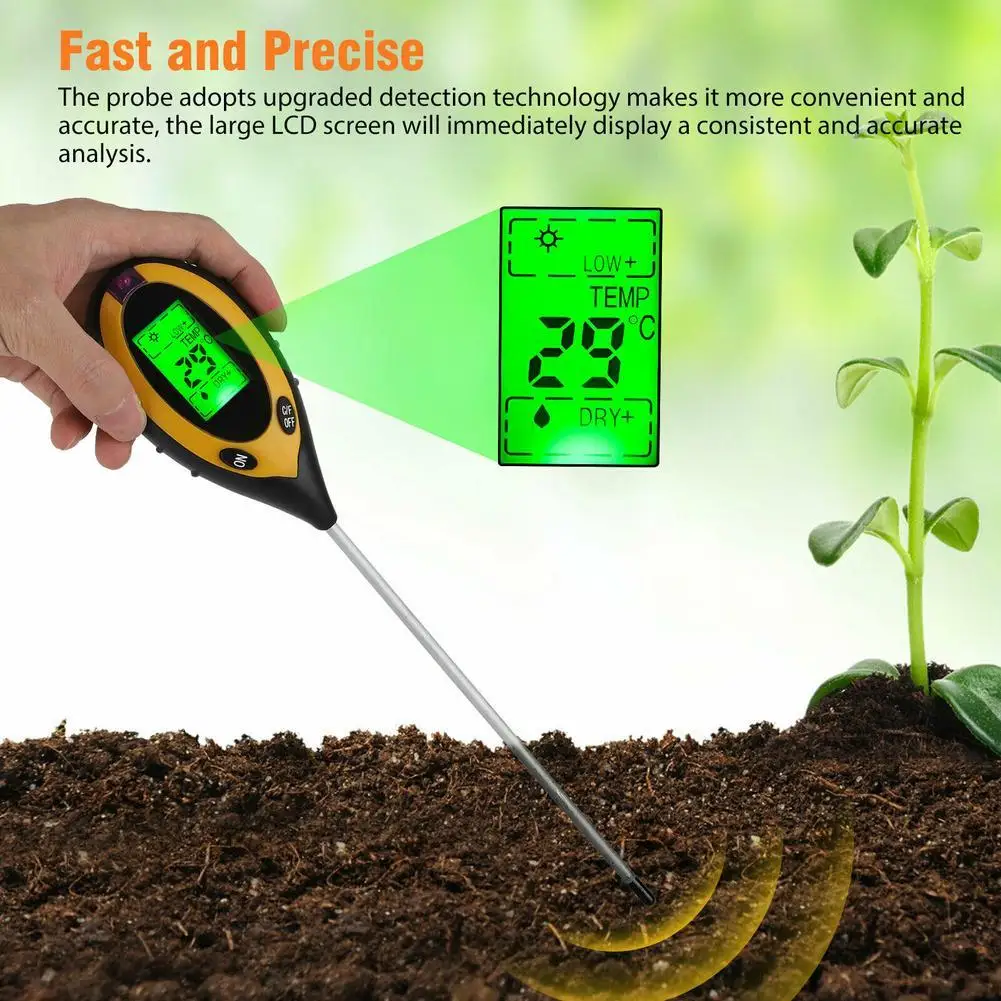 

4-in-1 Digital Soil Moisture Tester,Temperature,Sunlight Intensity, PH Meter Soil Test Meter for Gardening,Farming,Plants